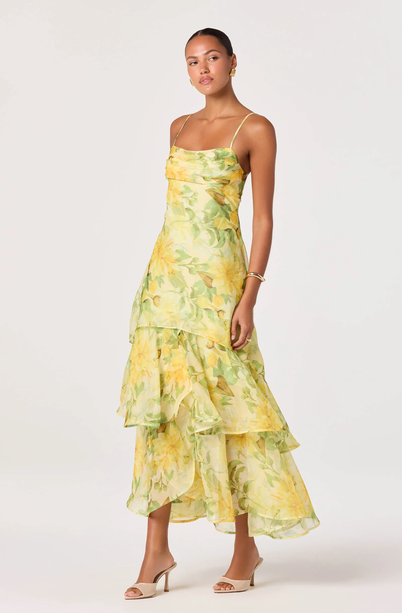 Alison Floral Tiered Drop-Waist Maxi Dress - Yellow floral / XS | ASTR The Label (US)