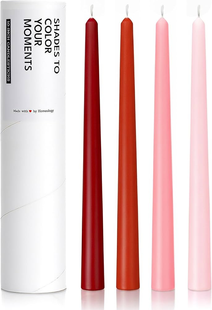 10" Classic Taper Candles, Red & Pink Shades, 4-Pack, 7-8 Hours Long Burning, Unscented Tall Cand... | Amazon (US)
