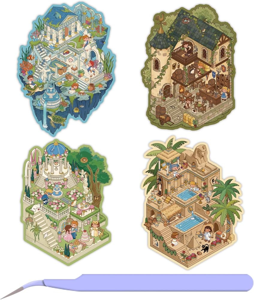 Girls 3D Sticker Scene, 4 Sets Traveling Through Time Scene Stickers for Atlantis, Loloco Garden,... | Amazon (US)