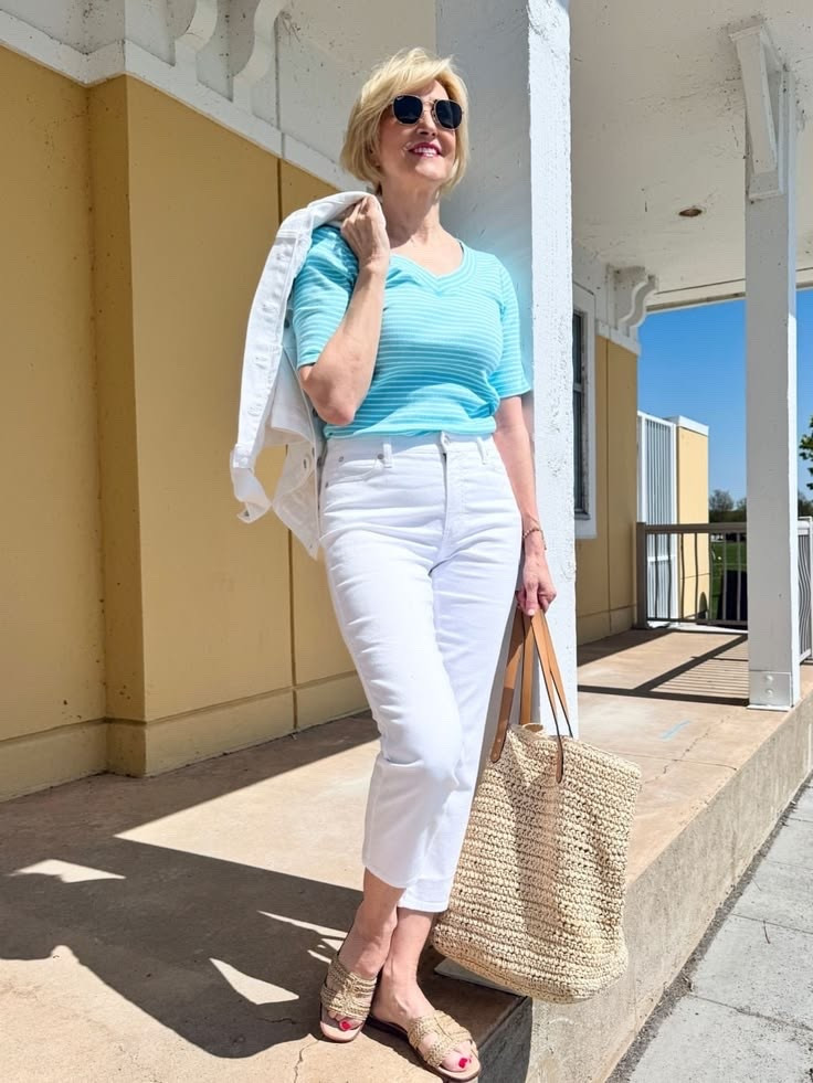 Sometimes the simplest outfits are the ones I reach for the most. 🤍💙

A pair of white cropped jeans and a blue striped tee is one of those combinations that never goes out of style. It’s fresh, effortless, and always looks put together without trying too hard.

I love having outfits like this in my wardrobe because they’re so easy to dress up with a blazer and loafers or keep casual with sneakers or sandals. They’re the pieces you can wear on repeat and never get tired of.

#LTKSeasonal #LTKOver40 #LTKootd