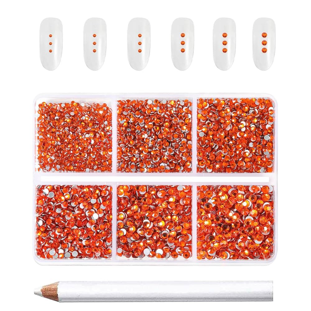 Beadsland 7200pcs Flatback Rhinestones,Orange Rhinestone Nail Gems Round Crystal Rhinestones for ... | Amazon (US)