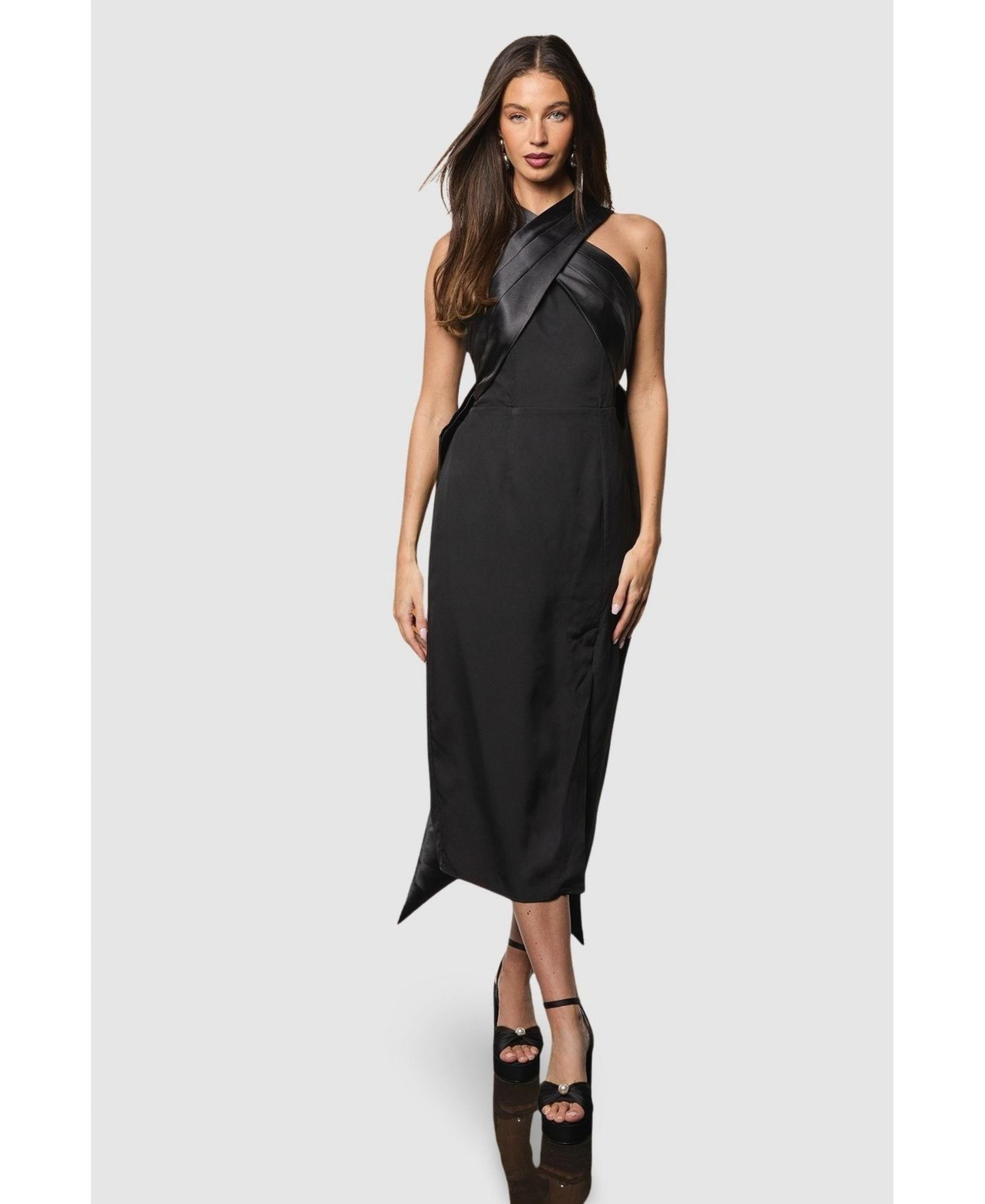 Coast Women's Cross Over Front Bow Back Midi Dress - Black | Macy's