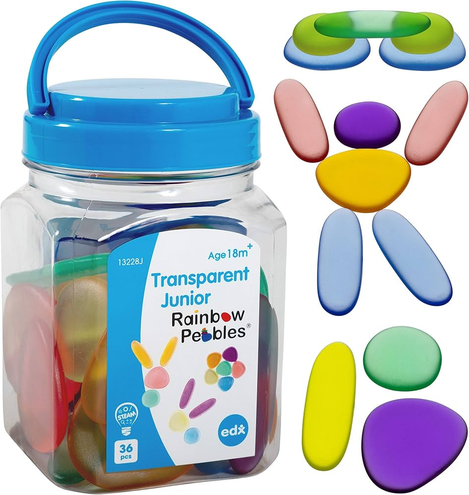 edxeducation-13228 Junior Rainbow Pebbles - Clear Colors - Mini Jar - Ages 18M+ - Sorting and Sta... | Amazon (US)