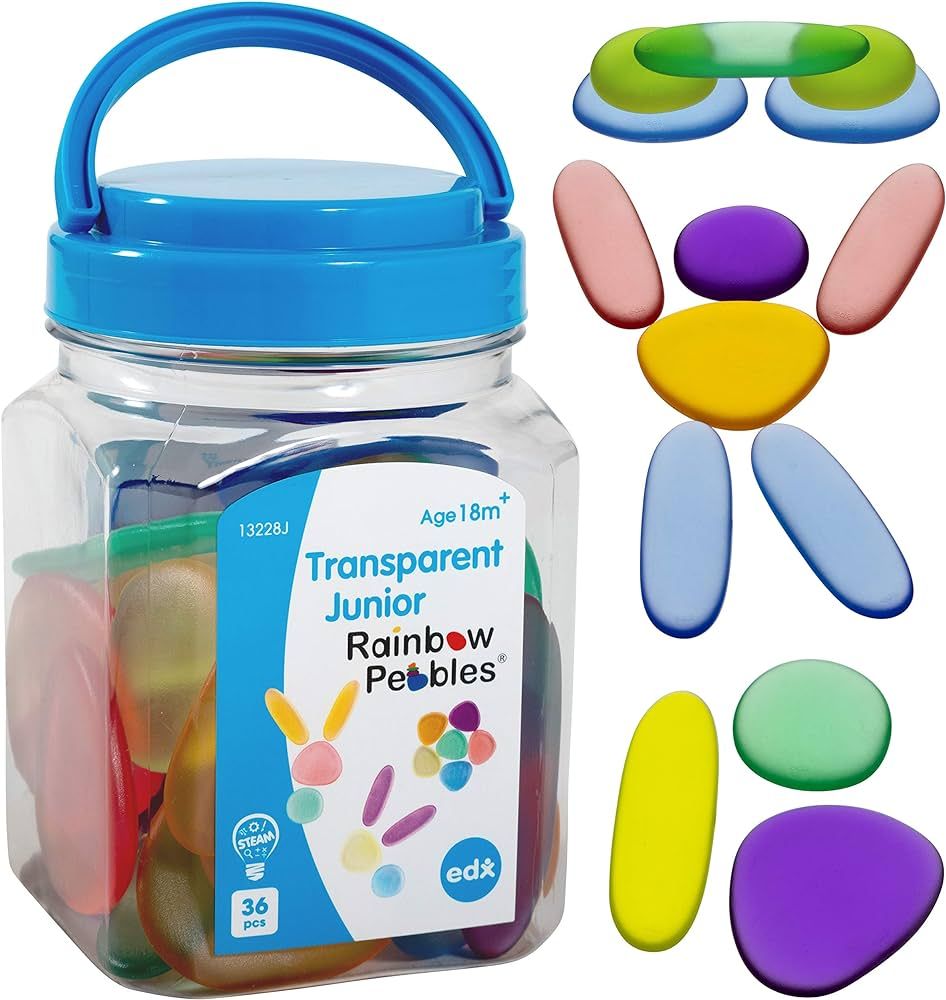 edxeducation-13228 Junior Rainbow Pebbles - Clear Colors - Mini Jar - Ages 18M+ - Sorting and Sta... | Amazon (US)