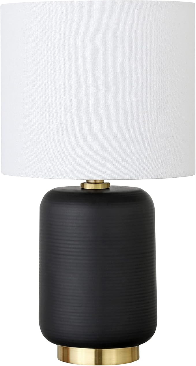Henn&Hart 15" Modern 1-Light Table Lamp with Chiffon White Fabric Drum Shade for Living Room, Bed... | Amazon (US)