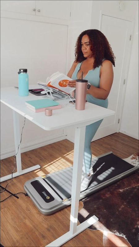 My Morning 🌅Routine Set Up! Omg this walking pad has been a game changer for me. It is light weight and compact. It fits right under my standing desk. The walking pad goes from 1.0 speed to 4.0. I can do work at about 3.6 and under 👍🏾. The standing desk can be adjusted by pushing a button. It’s more spacious than I thought! 

#LTKcurves #LTKhome #LTKFind