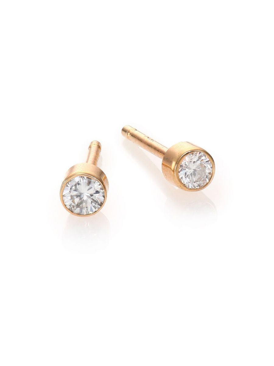 Diamond & 14K Yellow Gold Bezel Stud Earrings | Saks Fifth Avenue