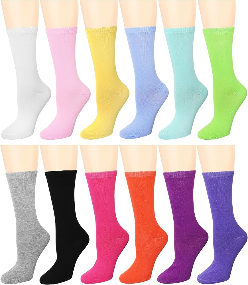Falari 12 Pairs Women's Cotton Crew Socks Assorted Colors | Amazon (US)