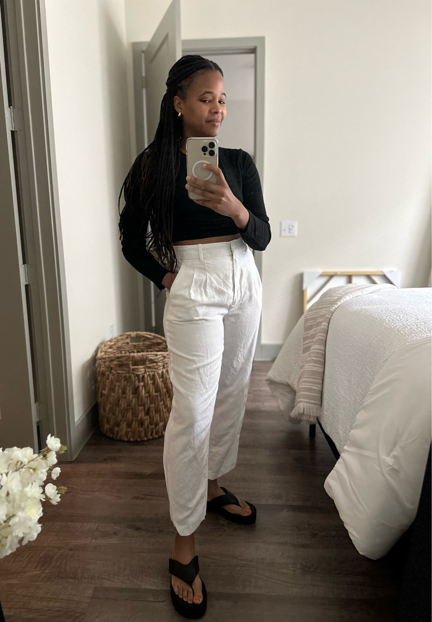 Style File 4.18.2024 

Black Cropped long sleeved tee (old, similar linked) 

white linen tailored pants (old)

black platform sandals (added this Spring)

#LTKfindsunder100 #LTKstyletip #LTKSeasonal