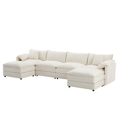 Chenille Modular Sectional Sofa with Deep and Wide Seat, L Shaped Cloud Couch Set with Double Cushions, 4 Seat Sofa with Movable Ottoman | Target