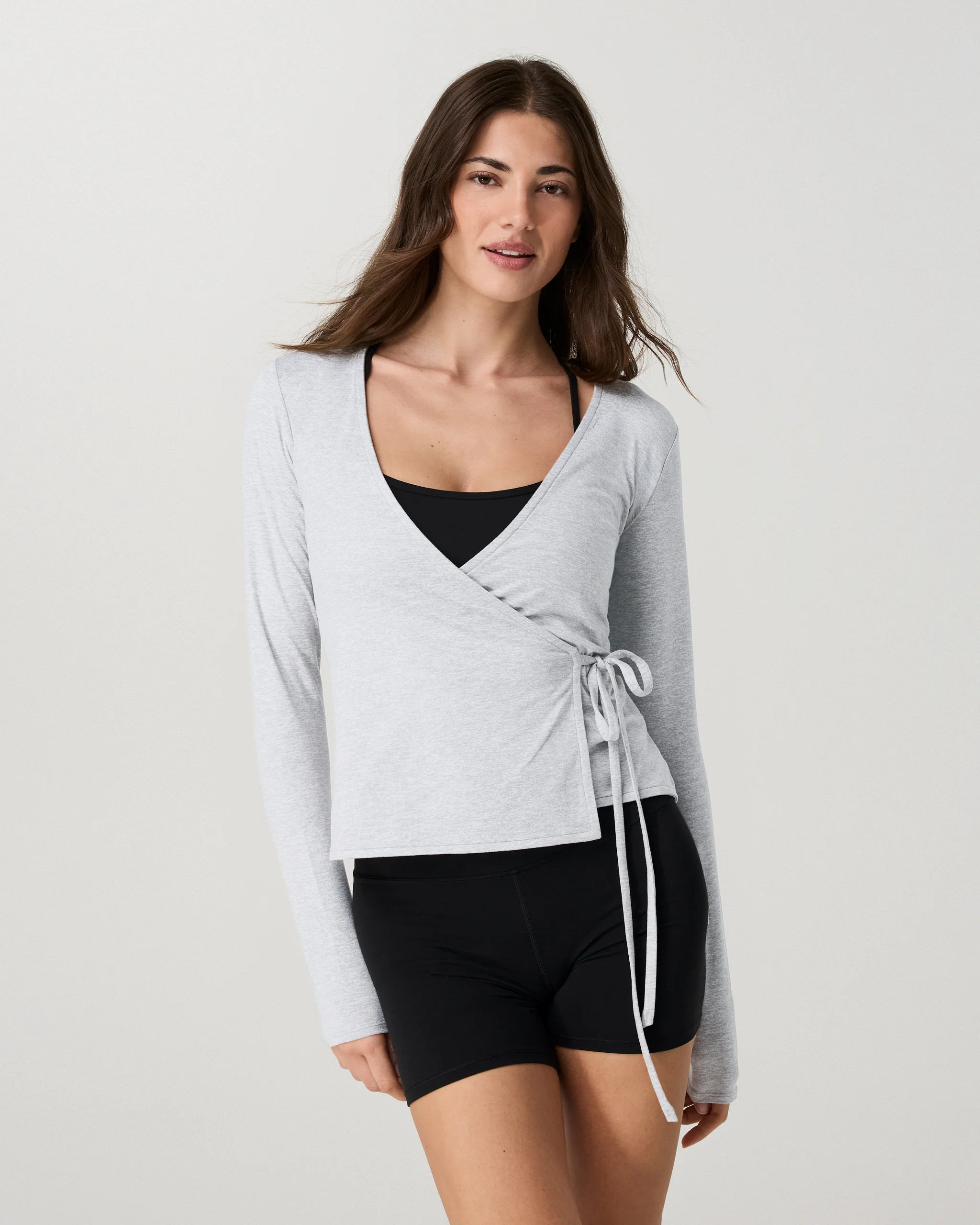 Long Sleeve Halo Wrap Top \u2013 Women's Pale Grey Heather Top \u2013 Vuori | Vuori Clothing (US & Canada)