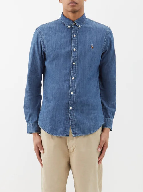 Polo Ralph Lauren - Logo-embroidered Buttoned-down Denim Shirt - Mens - Indigo | Matches (US)