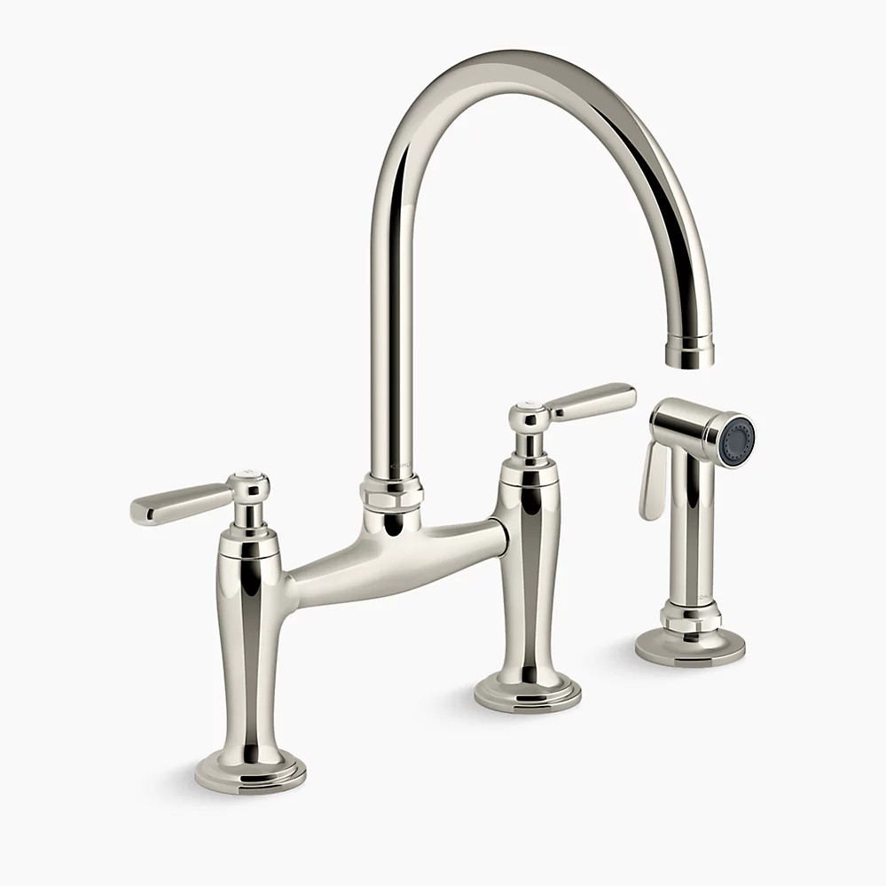 Two-hole bridge kitchen sink faucet with side sprayer | Kohler