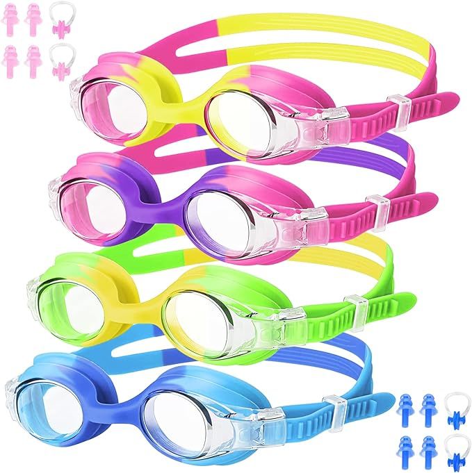 Goggles for Kids 4-14, 4/1 Pack Anti Fog Swimming Goggles with UV Protection, Kids Swim Goggles L... | Amazon (US)