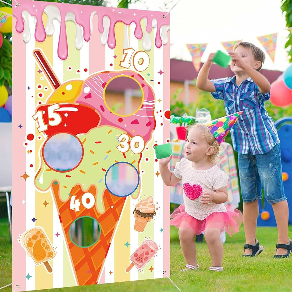 Kids Toss Games with 3 Bean Bags,Ice Cream Toss Games Banner Backdrop Background,Ice Cream Themed... | Amazon (US)