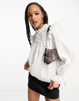 Pieces frilly smock blouse in white | ASOS (Global)