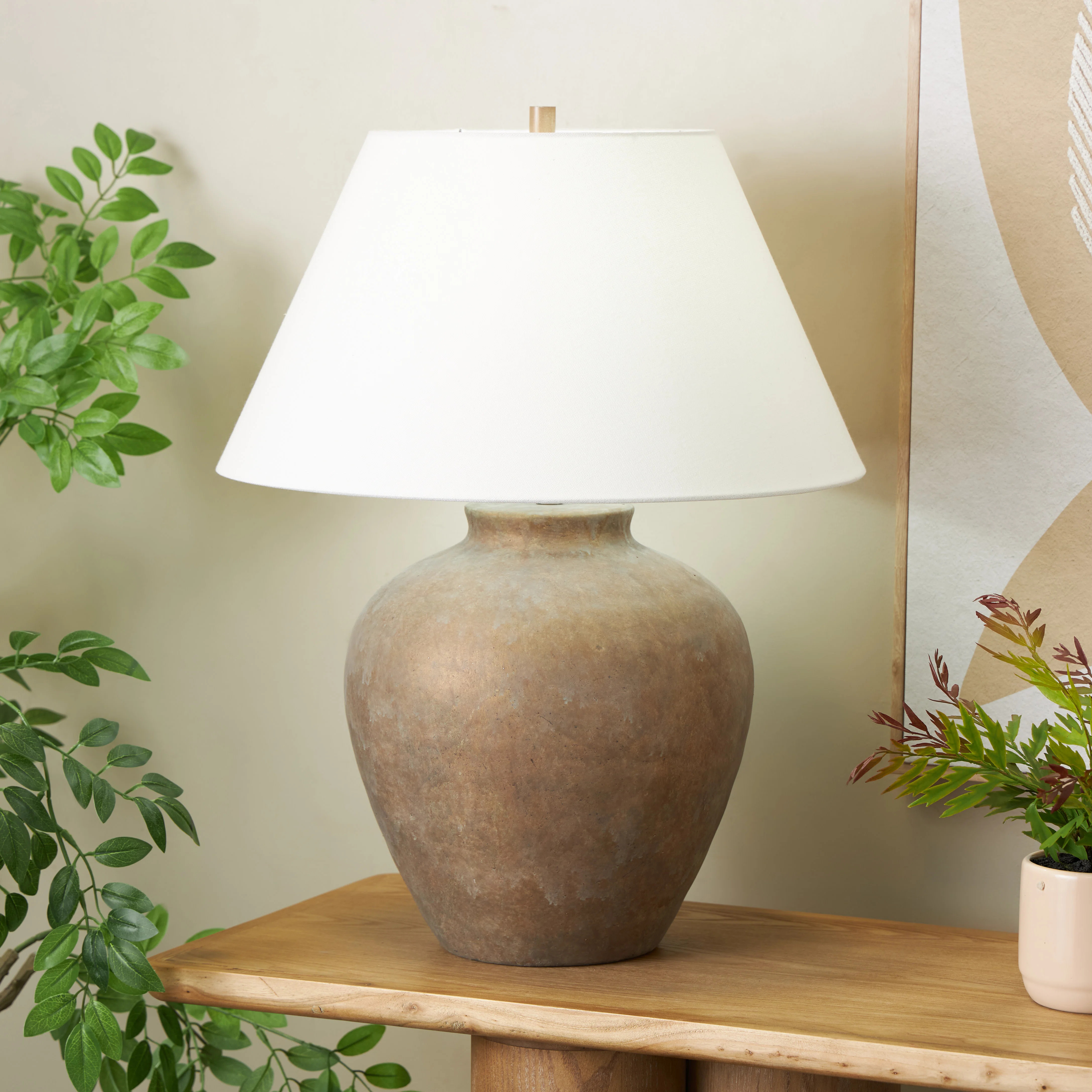 Cole And Grey Ceramic Antique Style Pot Vase Room Table Lamp With White Drum Shade | Wayfair North America