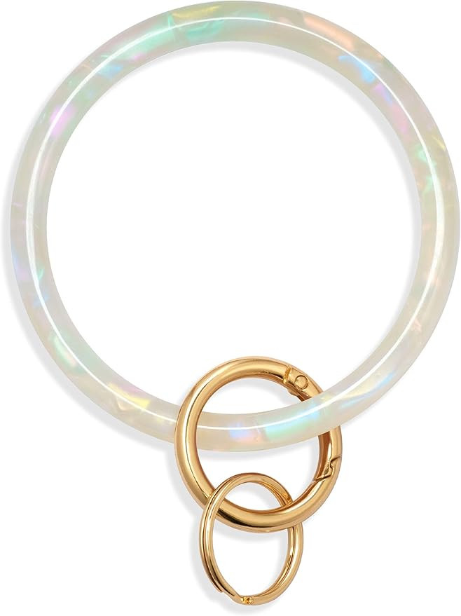 Mymazn Key Ring Bracelet Wristlet Keychain Bangle Keyring for Women, Acetate Round Key Chain | Amazon (US)