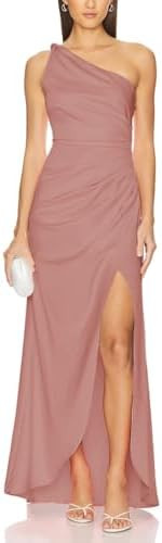 Capuffy Women's Sexy One Shoulder Long Formal Dress Ruched Waist High Split Cocktail Wedding Gues... | Amazon (US)