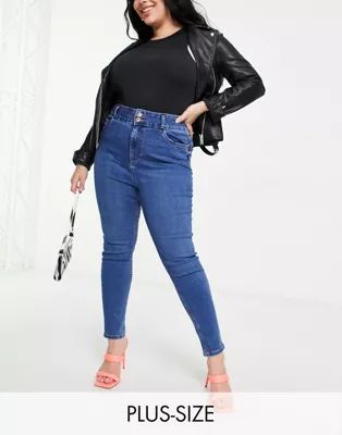 New Look Curve high waist lift & shape skinny jeans in blue | ASOS (Global)