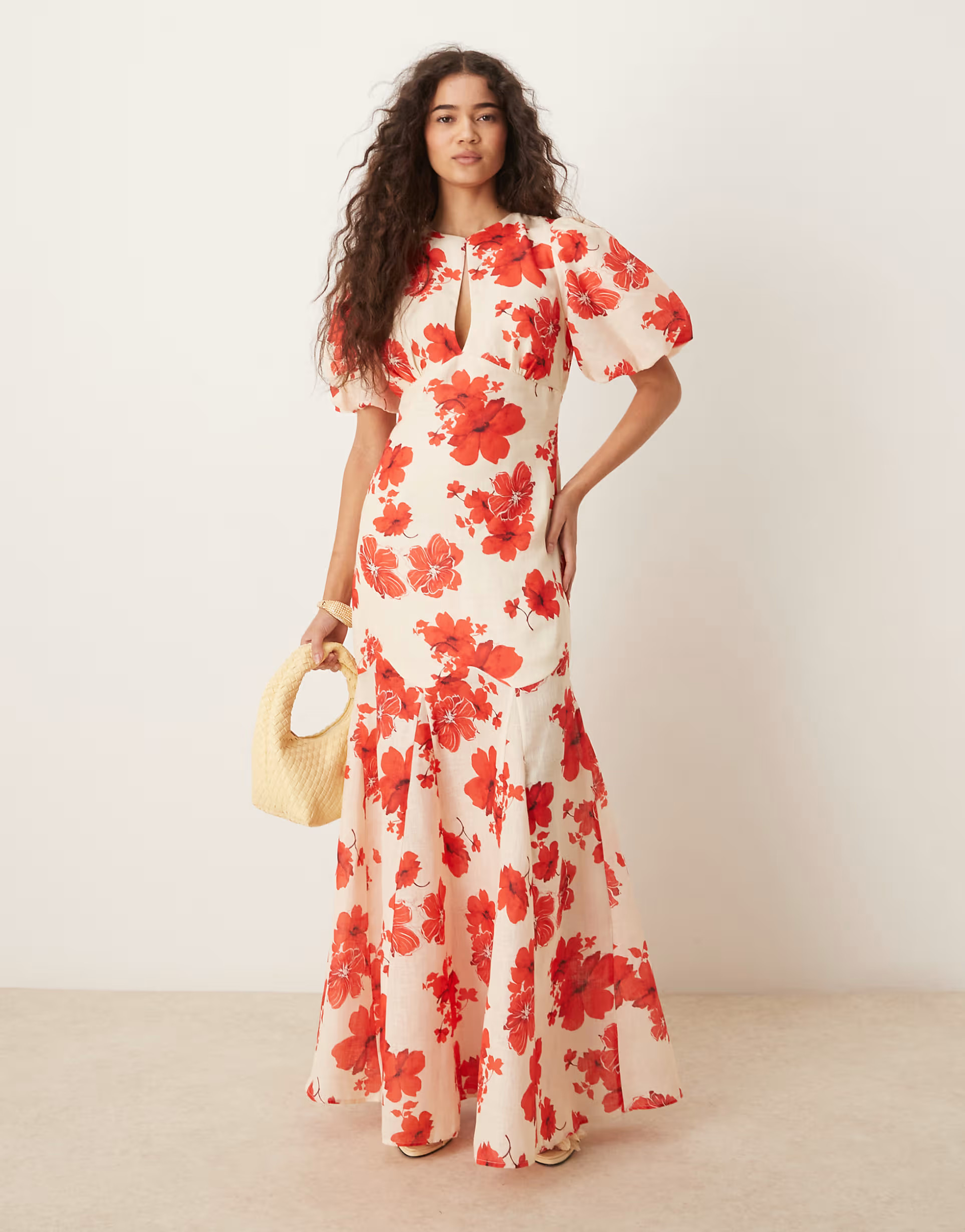 Pretty Lavish Lottie printed linen puff sleeve dress in red floral | ASOS | ASOS (Global)