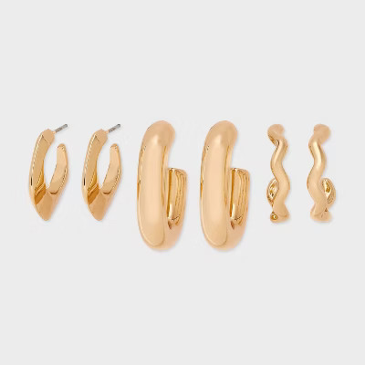 Smooth Hoop Earring Set 3pc - Universal Thread™ Gold | Target