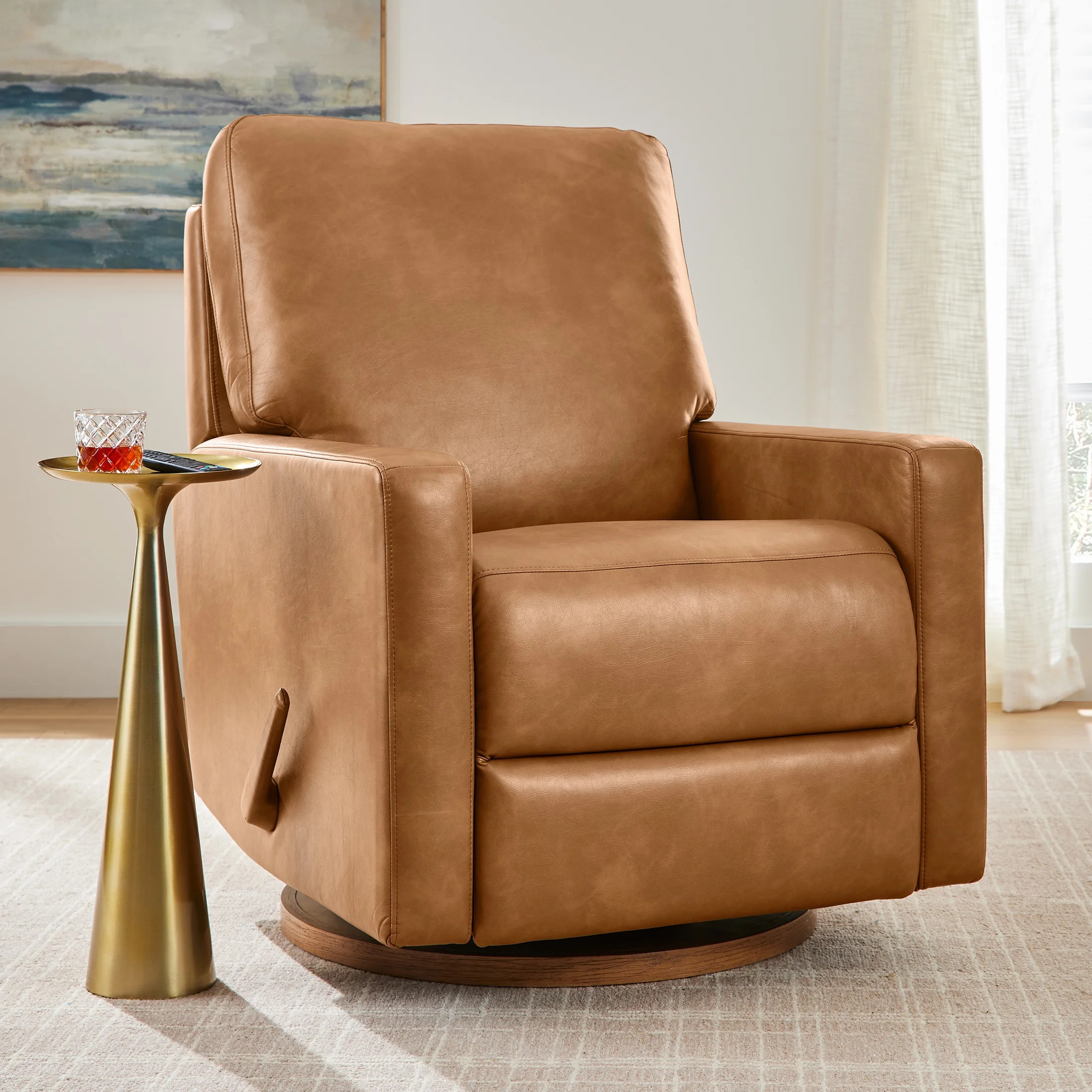 Better Homes & Gardens Modern Farmhouse Glider Recliner, Camel Faux Leather | Walmart (US)