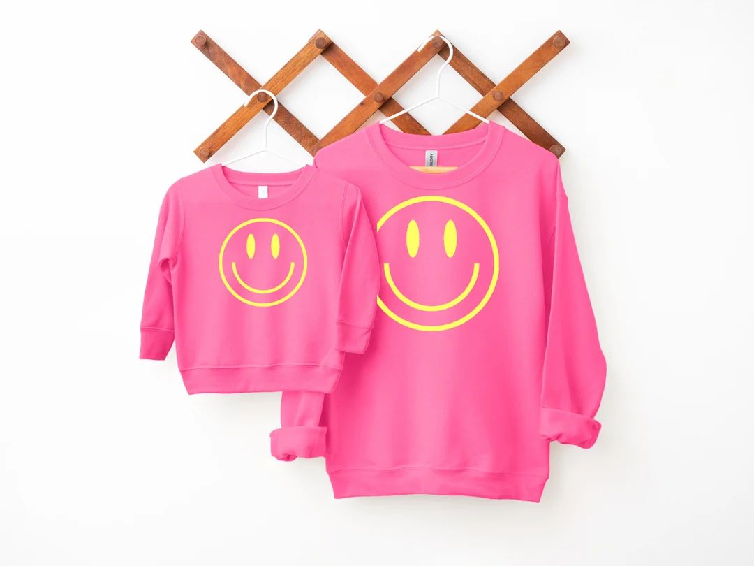 Mommy and Me Matching Smiley Face Ink Printed Sweatshirts - Etsy | Etsy (US)