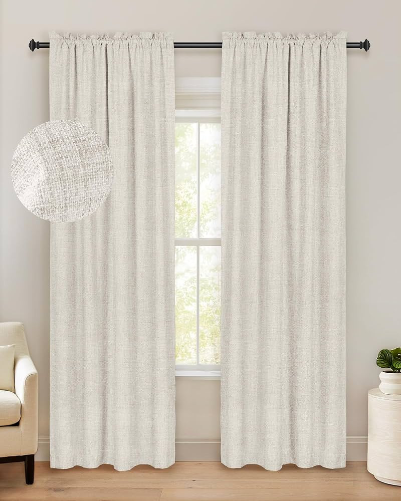 100% Blackout Shield Linen Blackout Curtains 84 Inches Long 2 Panels Set, Black Out Curtains for ... | Amazon (US)