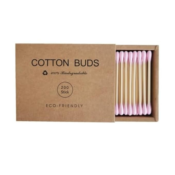 Pink Cotton Swabs 200pcs Natural Cotton Buds Biodegradable Organic Double Tips for Ear Wax Remova... | Amazon (US)