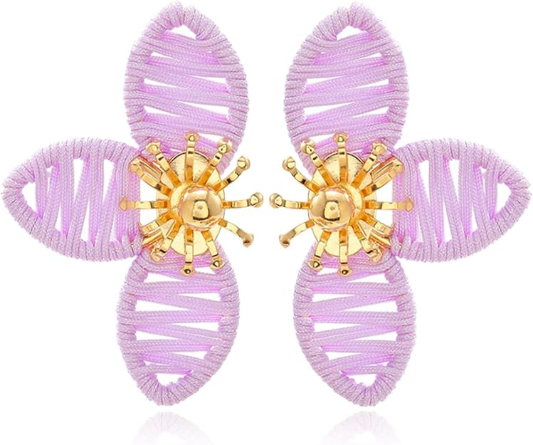 Amazon.com: QLYOVWE Raffia Flower Earrings for Women Handmade Raffia Straw Petals Earrings Gold-T... | Amazon (US)