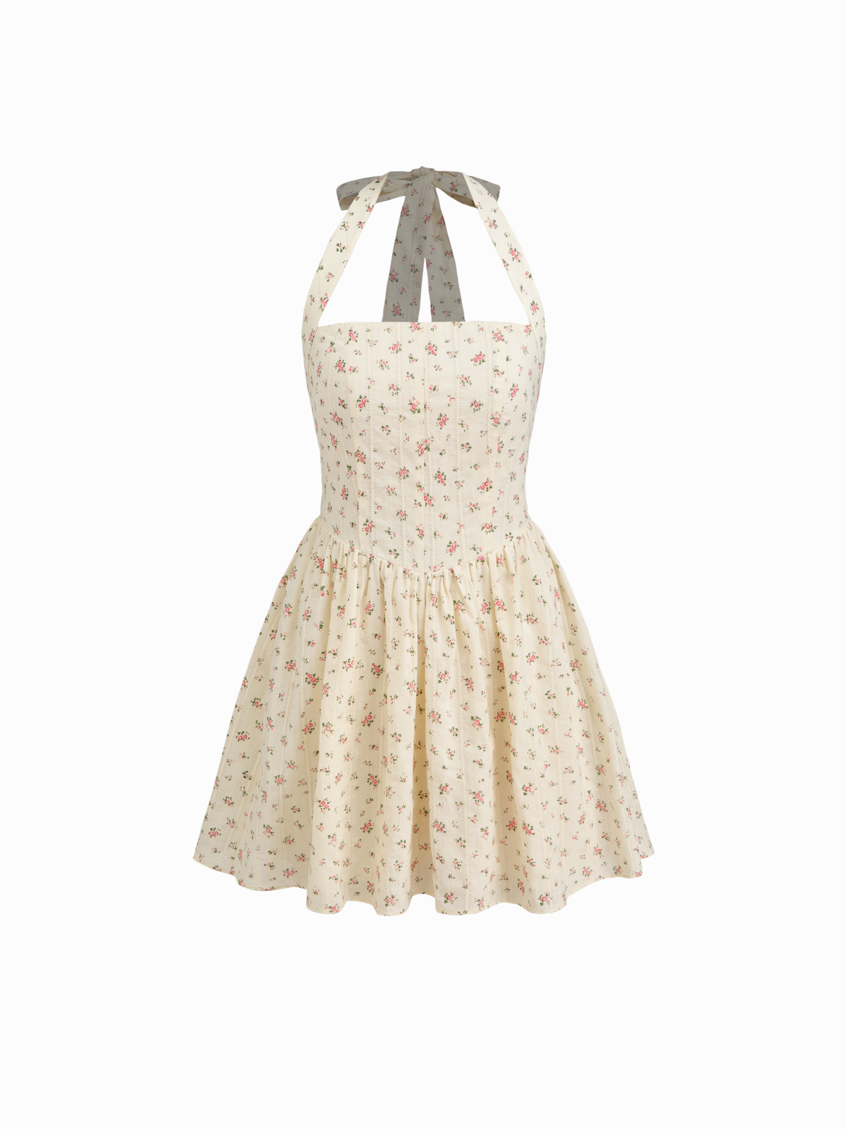 Cotton Halter Neckline Floral Ruffle Mini Dress | Cider