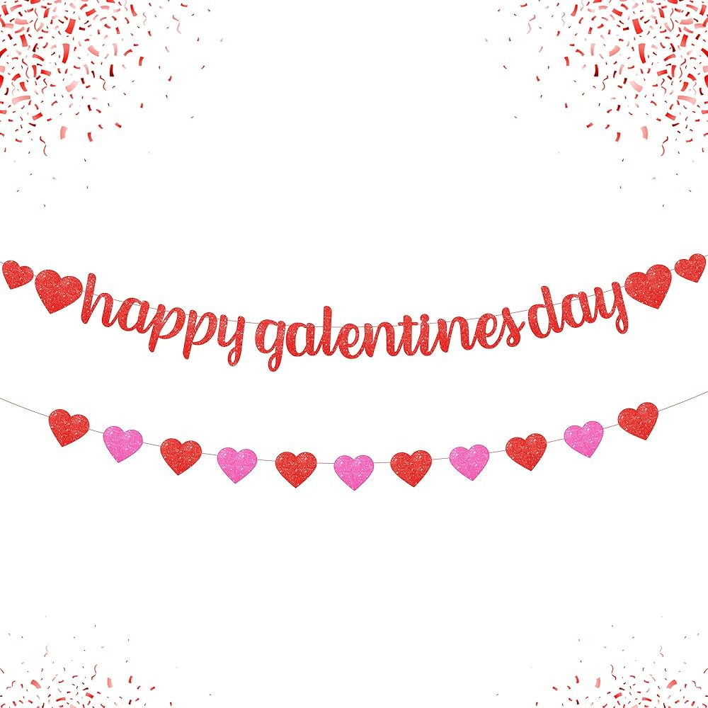 Glitter, Red Happy Galentines Day Banner - 2 Strings, No DIY | Happy Galentines Day Decorations |... | Amazon (US)