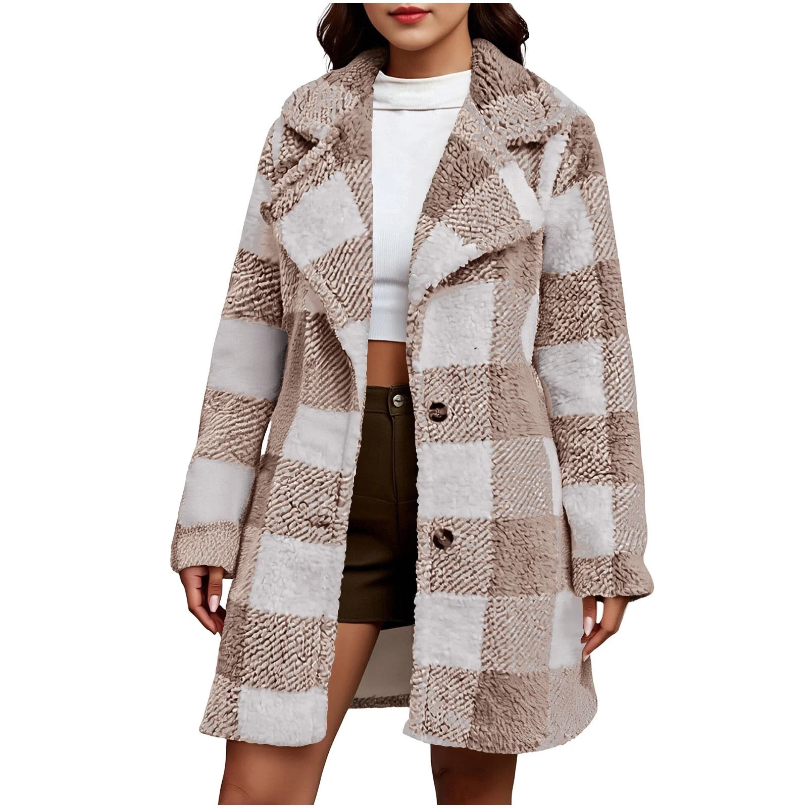 ZHYou No Boundaries Womens Faux Shearling Plaid Overcoat,Fuzzy Checkered Sherpa Winter Coat Jacke... | Walmart (US)