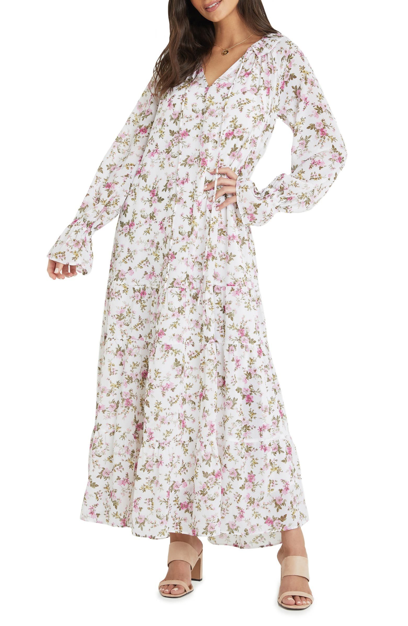 Floral Long Sleeve Chiffon Maxi Dress | Nordstrom
