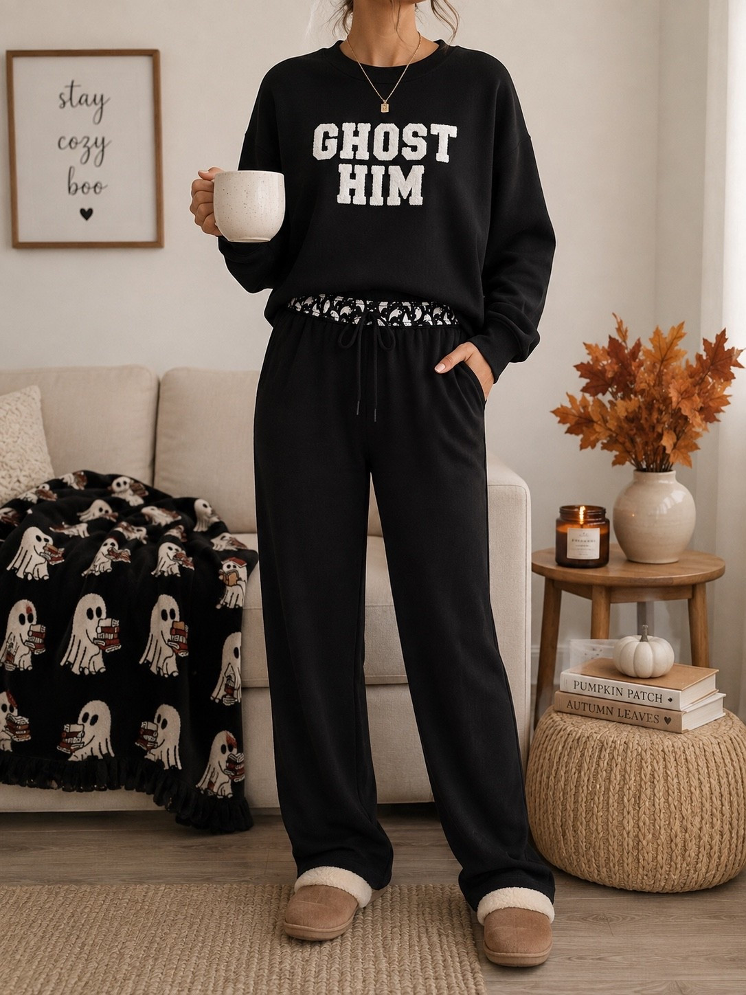 Cozy spooky season is officially here 👻🖤 This “Ghost Him” sweatshirt with the comfiest lounge pants is the perfect stay-at-home fall outfit. Add a cozy blanket and I’m not leaving the couch.

#LTKFinds #LTKStyle #LTKSeasonal #WalmartFinds #WalmartFashion #FallFashion #SpookySeason #HalloweenStyle #CozyFall #ComfyOutfit

#LTKSeasonal #LTKdayinmylife #LTKootd
