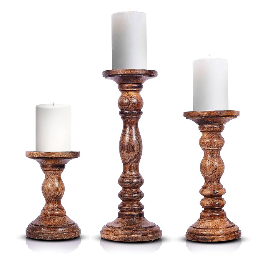 Large Candle Holders for Pillar Candles - Rustic Farmhouse Style Home Decor - Perfect for Table C... | Amazon (US)
