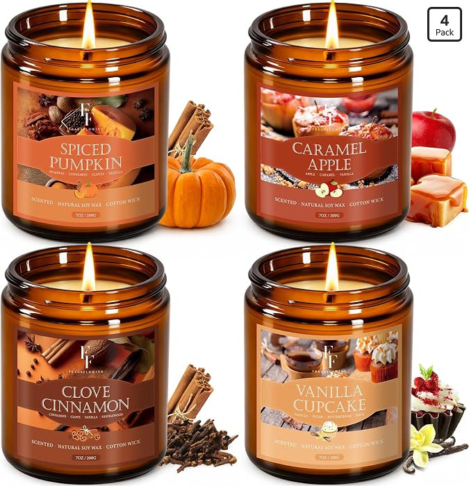 Fall Candles Set, 4 Pack Candles for Home Scented Natural Soy Wax, Autumn Gifts Set for Women Men... | Amazon (US)