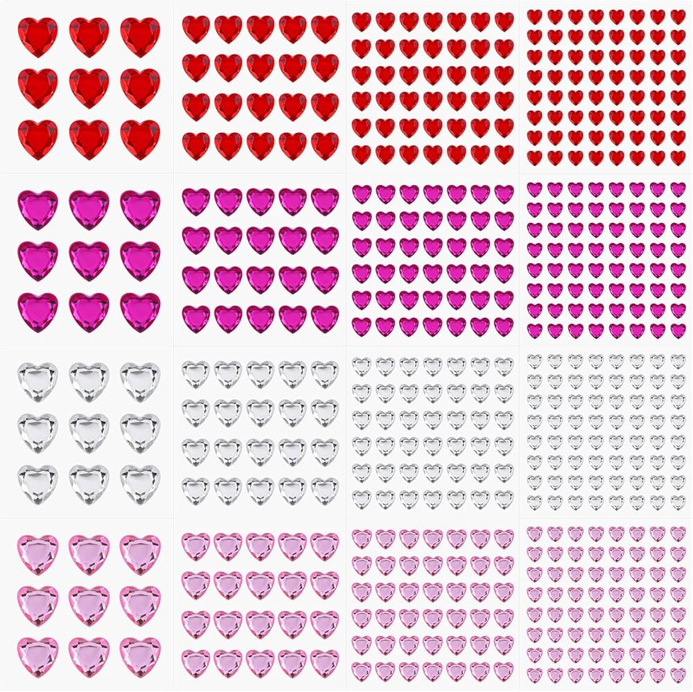 516Pcs Heart Rhinestone Stickers Acrylic Heart Gem Stickers Face Gems Stick on Gems Self-Adhesive... | Amazon (US)