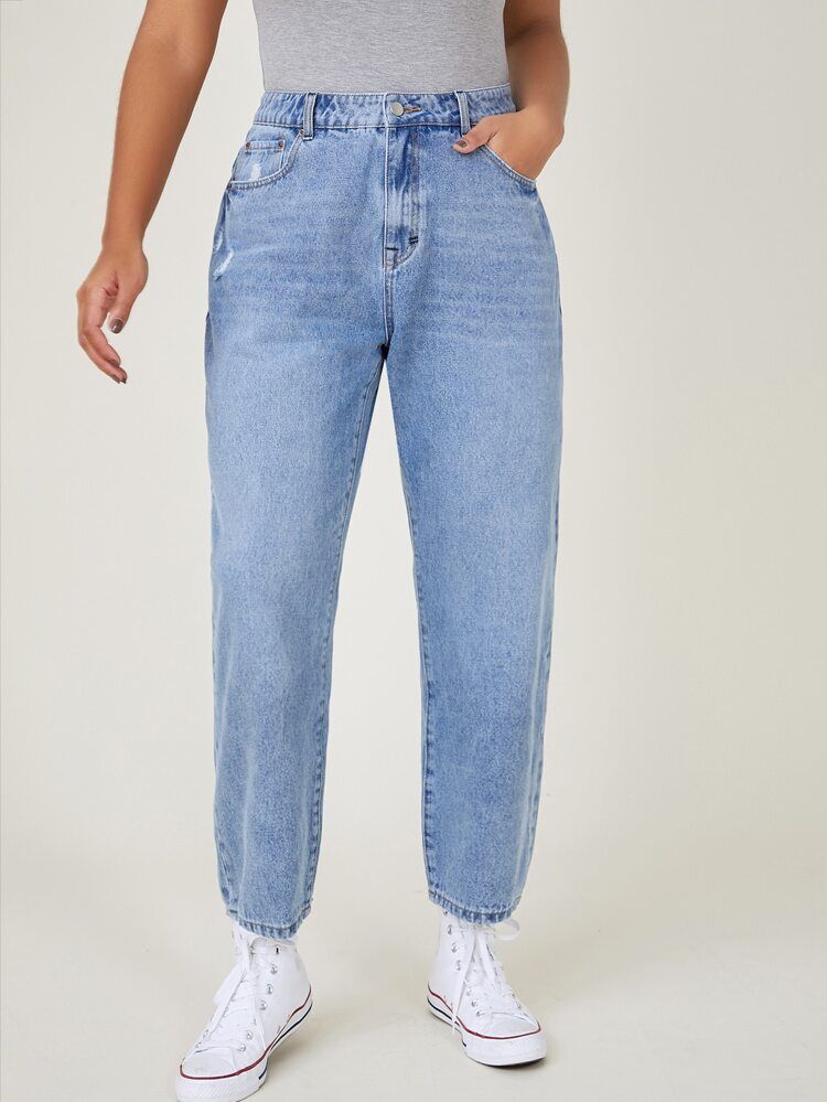 SHEIN BASICS Plus High Waist Mom Cropped Jeans | SHEIN