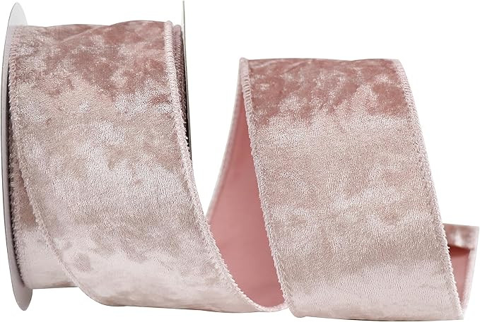 MAYREEL Pink Crushed Velvet Ribbon Wired 2.5" x 10 Yards Christmas Wired Edge Ribbon Pink Christm... | Amazon (US)