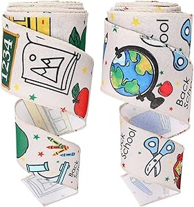 Whaline 2 Rolls 20 Yards Back to School Wired Edge Ribbon School Themed Fabric Decorative Craft R... | Amazon (US)