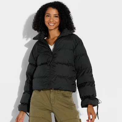 Women's Bow Puffer Jacket - Wild Fable™ Black XXS | Target