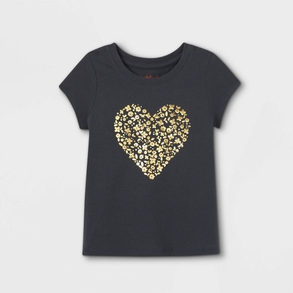 Toddler Girls' Floral Heart Short Sleeve T-Shirt - Cat & Jack™ Dark Gray | Target