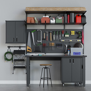 Garage— by Elfa 8' Garage w/ Work Bench Matte Grey | The Container Store