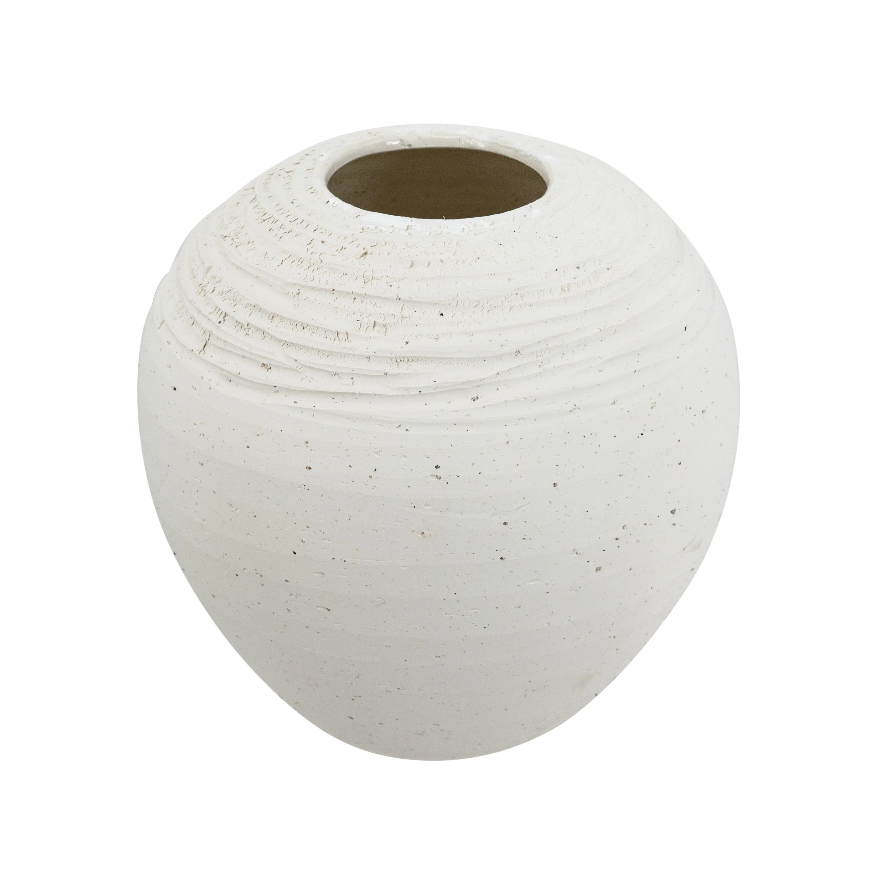 Round Hand-Pulled Ceramic Vase With Speckled White Finish | Wayfair North America