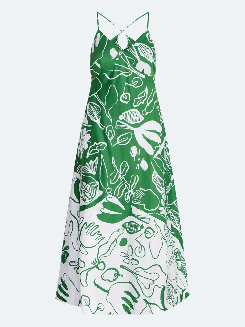 Free Assembly Women's Tie Back Cotton Maxi Dress, Sizes XS-XXL | Walmart (US)