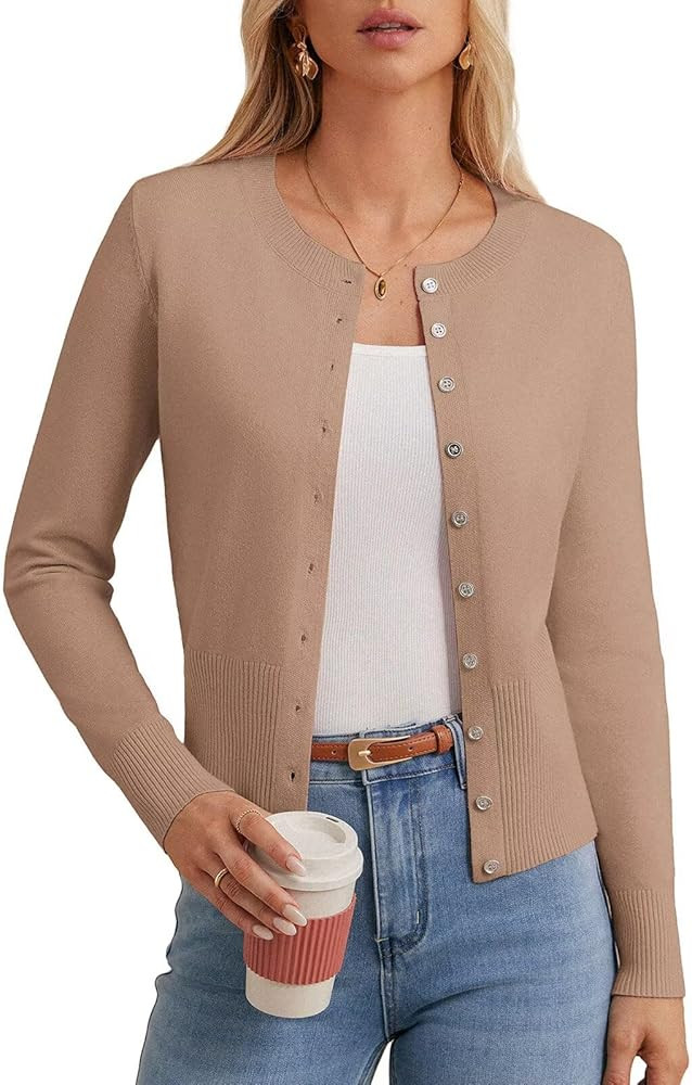 GRACE KARIN Women's Lightweight Spring Cardigan, Long Sleeve Knit Crop Sweater Trendy, Button Ope... | Amazon (US)