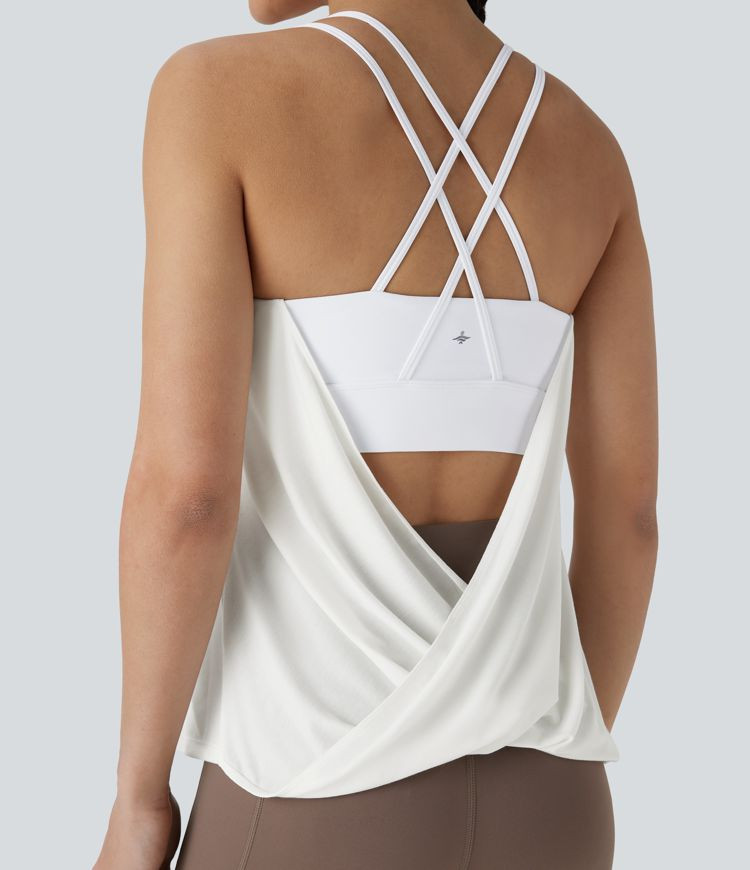 Women’s Crisscross Backless Double Straps Pleated Quick Dry Yoga Cami Top - Halara | HALARA