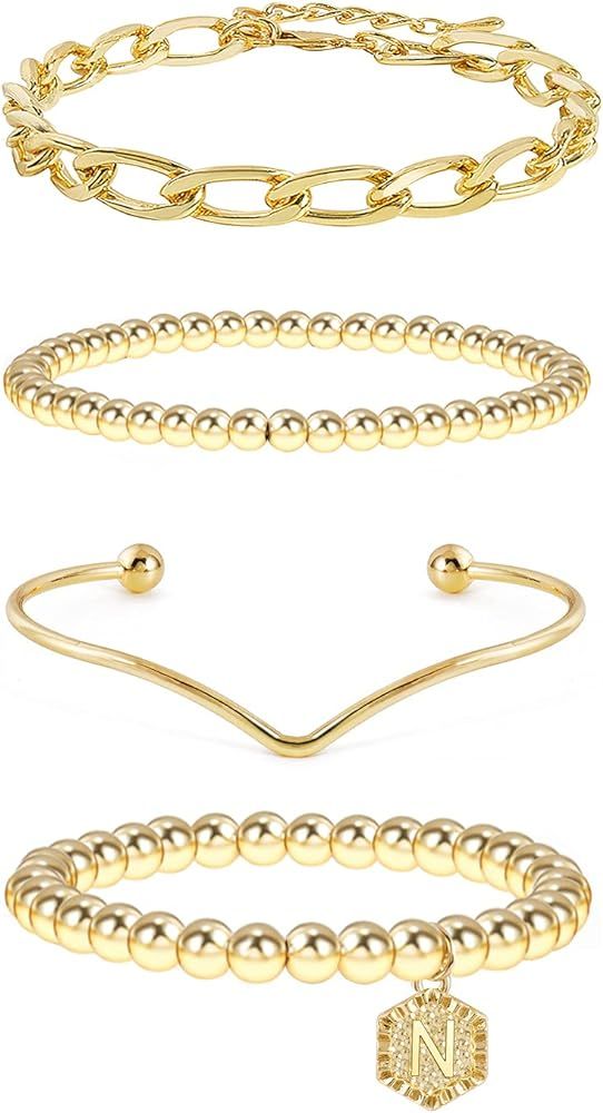 Elegance 11 designs 14K Gold Stackable Bead Bracelet Plated Chunky Stretch Bracelets for Women Gi... | Amazon (US)
